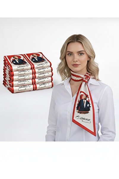 Mavi Masal 20 Pieces of White Atatürk Photo Signed Scarf / Tie / Foulard with...