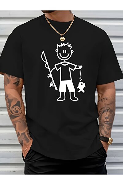 yiou trendy clothing تي شيرت رجالي بنمط صيد السمك، تي شيرت أسود