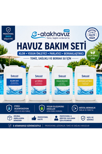 WTR e-atakhavuz-SELENOİD Havuz Bakım Seti Sıvı Klor(25kg) +Sıvı Ph Düşürücü (...