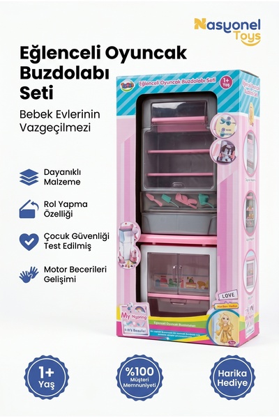 NASYONEL TOYS Çocuklar İçin Eğlenceli Oyuncak Buzdolabı Seti - Bebek Evleri A...
