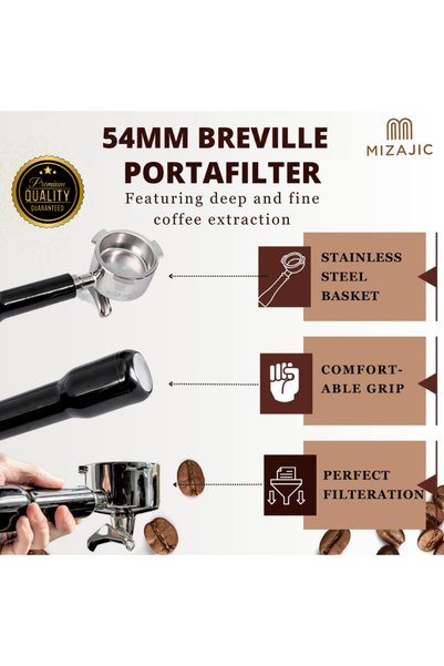 MIZAJIC فلتر قهوة مزدوج الفوهة مقاس 54 مم متوافق مع ماكينات القهوة من سلسلة Sage/Breville Barista 870/875/878/880 مع سلة فلتر بديلة من الفولاذ المقاوم للصدأ ومقبض من مادة ABS