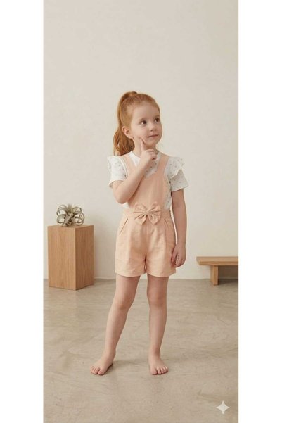 tuma collectıon Girl's Shorts Salopet Set T-Shirt Cotton Summer Stylish Casual Combination 2-3-4-5 Years Old 1 Size Prefer Bigger Size