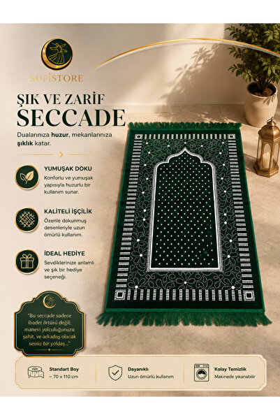 SufiStore Desenli Kadife Dokulu Seccade | Manevi Huzur Koleksiyonu-Yeşil