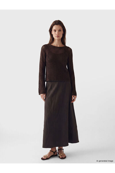 LC Waikiki Nevavm Modal Blend Flared Skirt with Elastic Waist and Contrast