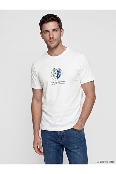 LC Waikiki Vizyon New Season Crew Neck Printed Men's Combed Cotton T-Shirt