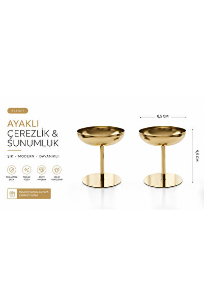 Asemi online Paslanmaz Çelik Ayaklı Çerezlik & Sunumluk Kase 2’li Set – 8,5 cm