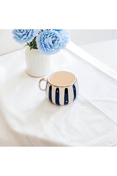 Özce Art Ceramic Atelier Blue's Mug 24k Altın Detaylı Handmade Mug