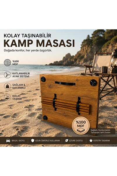 BOZKURT CNC Portatif Kamp Masası Deniz, Orman, Piknik Alanları İçin %100 MDF ...