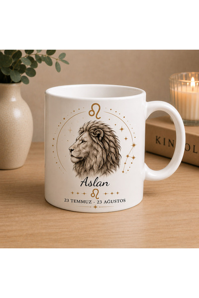 Art By Aslı Leo Sign Printed White Mug |   Astrology Themed Ceramic Coffee Cu...