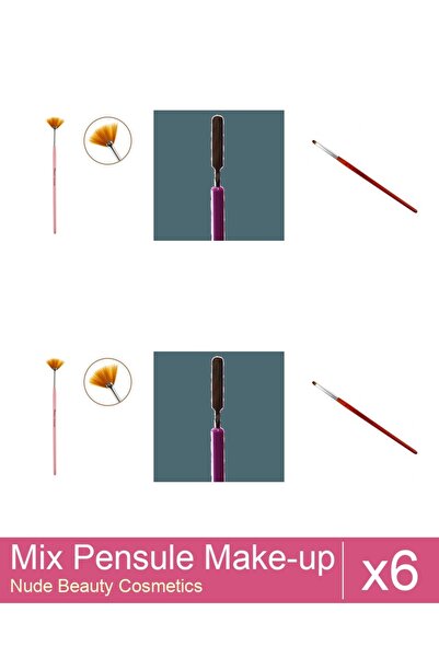 Makeup Mix Set 6 products Makeup Brushes: Fan Brush, Cat's Tongue Gel Brush -...