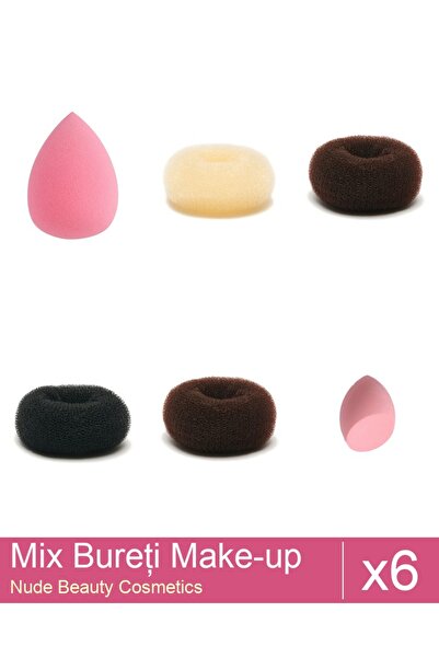 Makeup Set Mix 6 products Sponges: Brown bun sponge - 9 cm diameter, Blonde b...