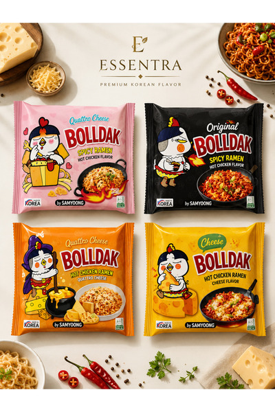Essentra Home BOLLDAK Korean Spicy Ramen Mix Pack 4’li korean spicy noodle Mi...