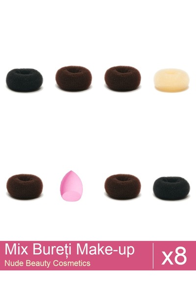 Makeup Set Mix 8 produse Bureti: Burete coc maro- 9 cm diametru, Burete coc b...