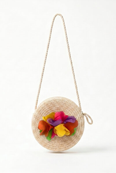 Luludy Kids Girl's Straw Bag with White Flower Detail