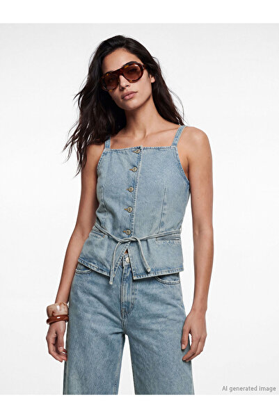 LC Waikiki Nevavm Square Collar Women's Jean Vest with a Difference