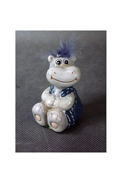Goliat Figurină ceramică, Goliath, hipopotam așezat cu coafură pufoasă, 8x4 cm