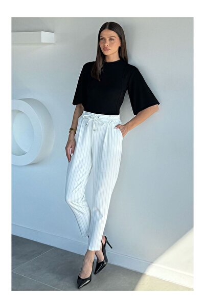 LC Waikiki Nevavm Women's Elastic Waist Striped Patterned Trousers