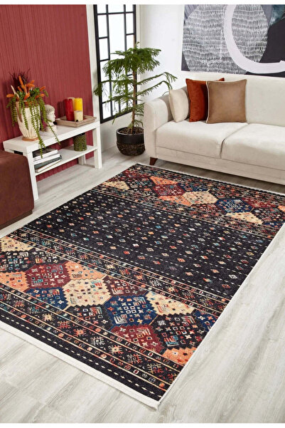 halinet Halı.Net Black Modern Washable Non-Slip Living Room Carpet Haln-Hln1643