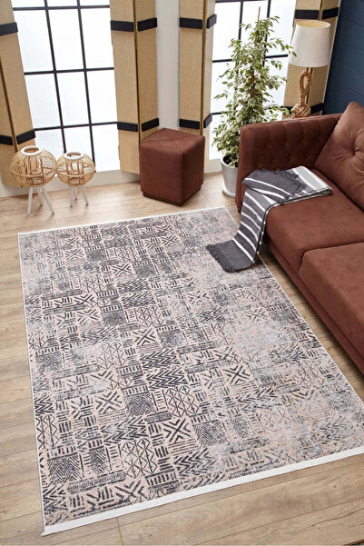 halinet Halı.Net Beige Modern Washable Non-Slip Living Room Carpet Haln-Hln1995