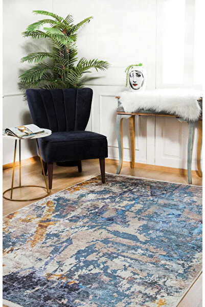 halinet Halı.Net Blue Modern Washable Non-Slip Living Room Carpet Haln-Hln787