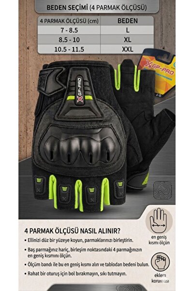 DNÇMOTOR EN13594 CE Sertifikalı Siyah Yarım Parmak Motosiklet Eldiveni, Kısa ...