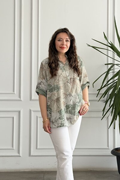 yb yağmur butik Velvet Floral Pattern Three-Button Shirt