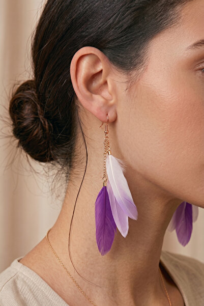 PETEK AKSESUAR Ethnic Hippie Style Chain Feather Earrings 12 Cm.