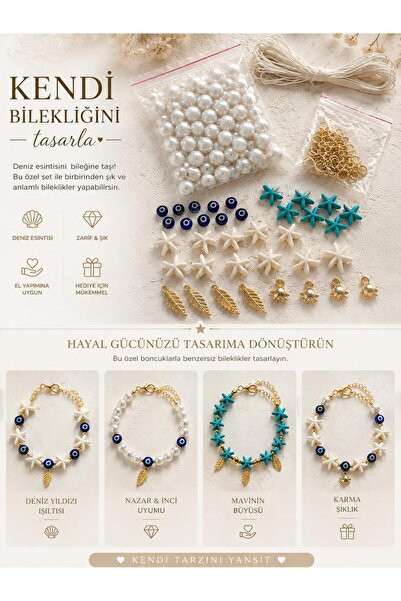 LİVZA BİJUTERİ Nazar Boncuklu Deniz Temalı Bileklik Yapım Kiti ,Takı Yapım Ma...