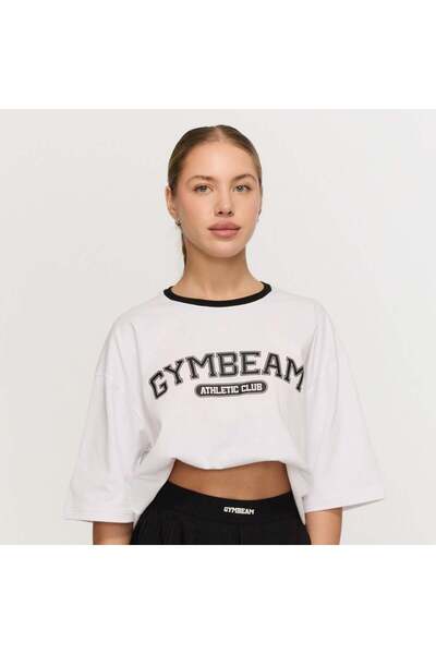GymBeam Tricou supradimensionat tip colegiu pentru femei, alb, XL