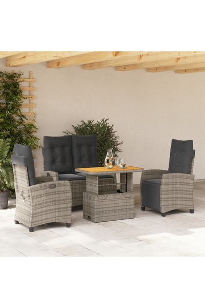 vidaxl Set mobilier de gradina cu perne, 4 piese, gri, poliratan