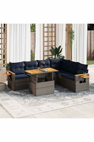 vidaxl Set canapele gradina cu perne 7 piese gri poliratan/lemn acacia