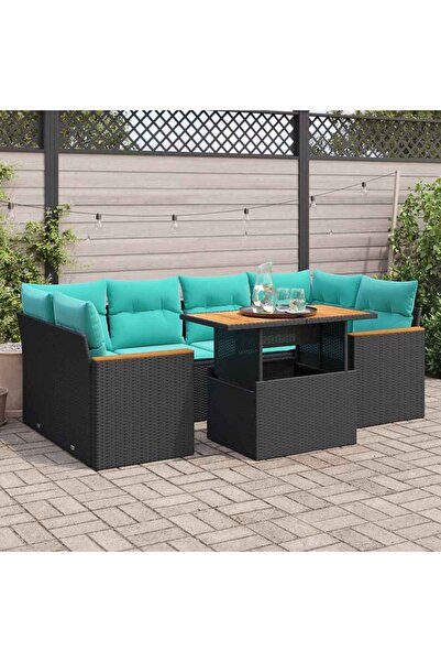 vidaxl Set canapele de gradina cu perne, 7 piese, negru, poliratan