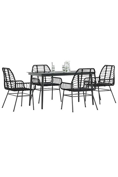vidaxl Set de sufragerie de gradina 5 piese sticla neagra polirattan