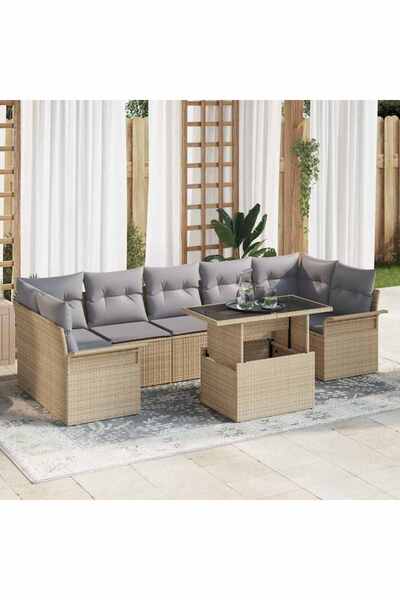 vidaxl Set de canapele pentru gradina cu perna 8 pcs Bej Rattan poli