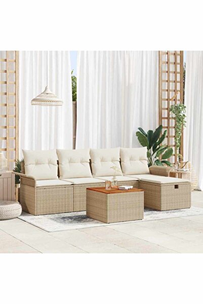 vidaxl Set de canapele pentru gradina cu perna 6 pcs Bej Rattan poli
