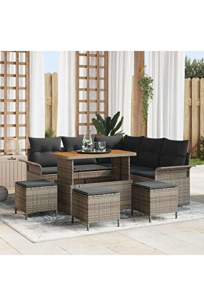 vidaxl Set de canapele pentru gradina cu perna 9 pcs Gri poliratan