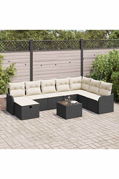 vidaxl Set de canapele pentru gradina cu perna 9 pcs Negru Rattan poli