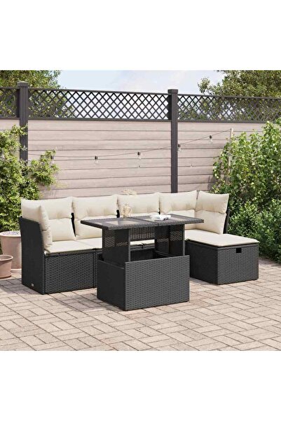 vidaxl Set mobilier de gradina cu perne, 6 piese, negru, poliratan