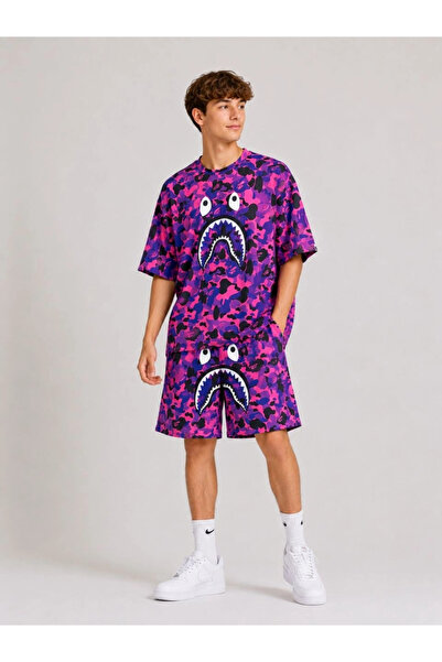 Generic Brand Boy's Oversize Pubg Bape X Shark Embroidered Pocket Shorts Set ...