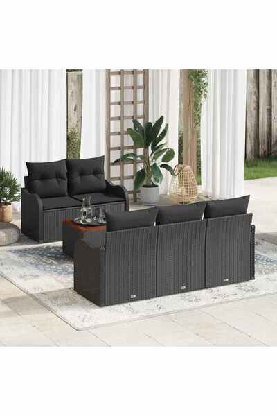 vidaxl Set de canapele pentru gradina cu perna 6 pcs Negru poliratan