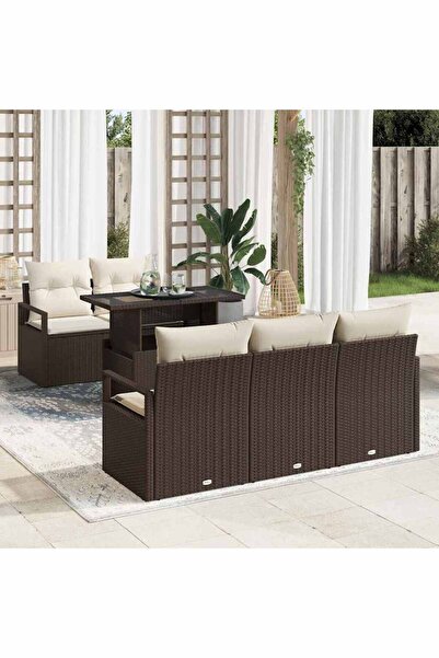 vidaxl Set de canapele pentru gradina cu perna 6 pcs Maro Rattan poli