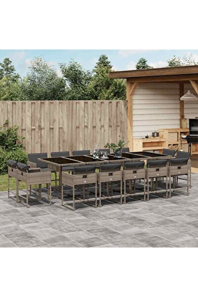 vidaxl Set mobilier de gradina cu perne, 15 piese, gri, poliratan