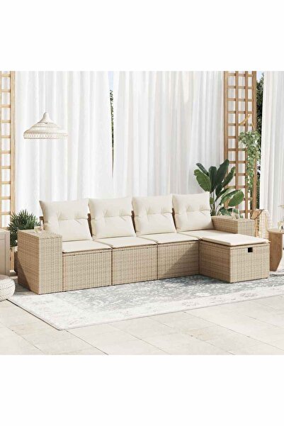 vidaxl Set canapele de gradina cu perne, 5 piese, bej, poliratan