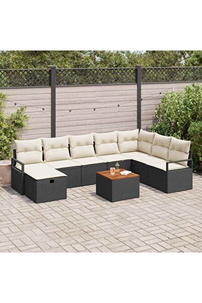 vidaxl Set de canapele pentru gradina cu perna 9 pcs Negru Rattan poli