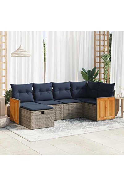 vidaxl Set mobilier gradina cu perne, 6 piese, gri, poliratan