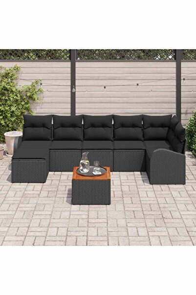 vidaxl Set de canapele pentru gradina cu perna 8 pcs Negru poliratan