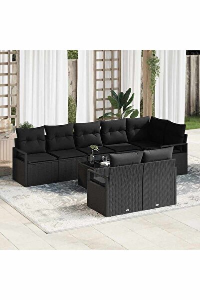vidaxl Set de canapea cu perna 9 pcs Negru poliratan