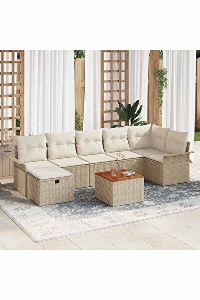 vidaxl Set de canapele pentru gradina cu perna 8 pcs Bej Rattan poli