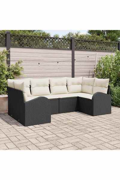 vidaxl Set de canapele pentru gradina 6 pcs Negru È™i Alb poliratan