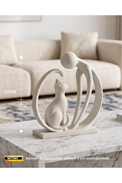 Printorium Modern Kedi ve İnsan Dekoratif Biblo – 12 CM Minimal Masaüstü Obje...